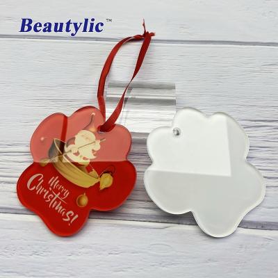 China Christmas Decoration LS-ACO14 Sublimation Ornament Christmas Decoration Luster White Heat Transfer Acrylic Photo Printing PMMA Beautylic Flat Ornament for sale