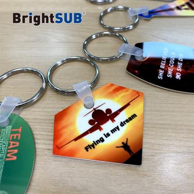 China BrightSUB 0.75mm Metal Double Sided Gloss Sublimation White Sublimation Heat Transfer Dye Printable Custom Keychain for sale