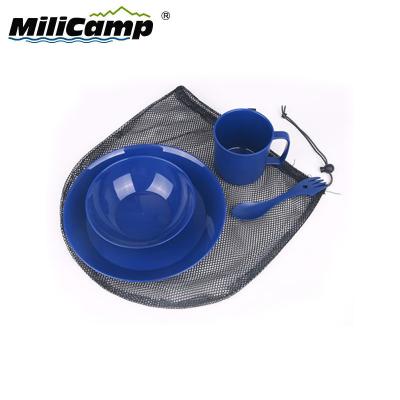 China 4pcs Sustainable Camping Kitchen Cooking Dishes Plastic Bowls Dining Tableware Set Portable Set With A Bag for sale