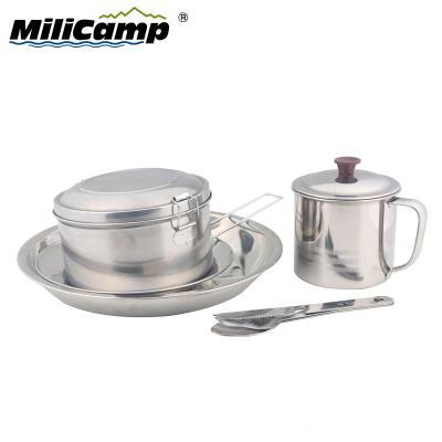 China Sustainable Outdoor Camping Cookware Set Camping Mess Stainless Steel Cookware Camping Kit Set for sale