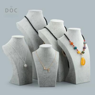 China OEM+ODM+Wholesale China Luxury Gray Velvet Jewelry Display Rack Jewelry Store Counter Showcase Jewelry Necklace Bust for sale