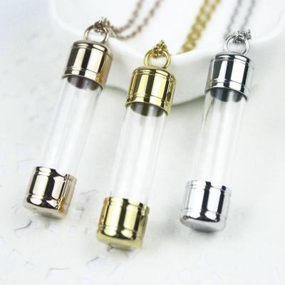 China Fashion Stainless Steel Fancy Mini Glass Locket Perfume Ash Bottle Pendant Necklace for sale