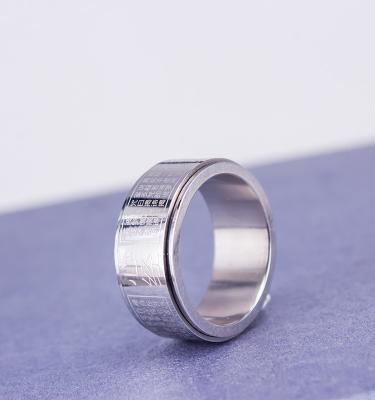 China Rotating Buddhist Heart Rings 10mm Stainless Steel Buddhist Sutra Matras Ring For Men for sale