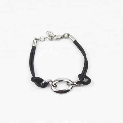 China Stainless Steel Double Layer Rope Stainless Steel Charm Genuine Leather Bracelets for sale