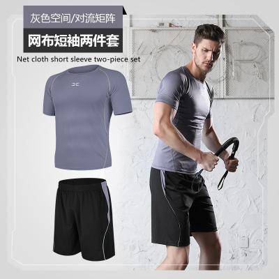 China 2021 Breathable Men's Running Fitness Clothes Short Sleeve Gym Sports Suits Yoga Quick Dry Tights Two Piece Suit for sale