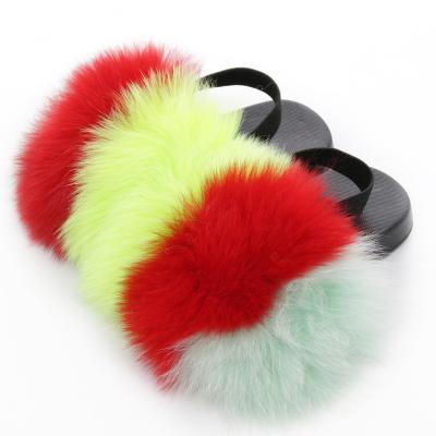 China 2021 Wholesale Little Girls Furry Slippers Baby Kids Colorful Fur Slides Cushioning for sale