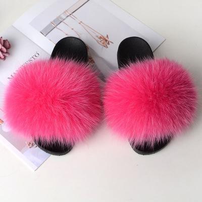 China Cushioning Custom Logo Soft Children Baby Fur Slipper Sandals Fox Fur Slides For Kids for sale