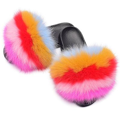 China Cushioning Cheap Price Fox Fur Slides Women s Slippers Artificial Faux Fur Slides for sale