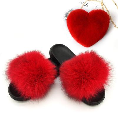 China Fashion Real Heart Faux Rex Rabbit Fur Purse Women Fox Fur Cushioning Slippers With Adjustable Shoulder Bags for sale