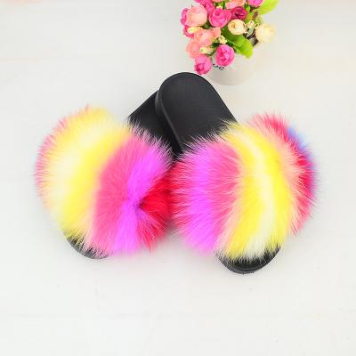 China Damping New Summer Women Slippers Furry Fox Fur Slides Cute Cat Plush Sandals Fluffy Faux Fur Slipper for sale