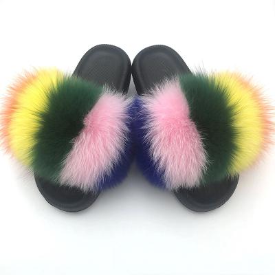 China New Arrival Fashion Girls Slippers Damping With High Quality Faux Fox Fur Fox Fur Slippers for sale