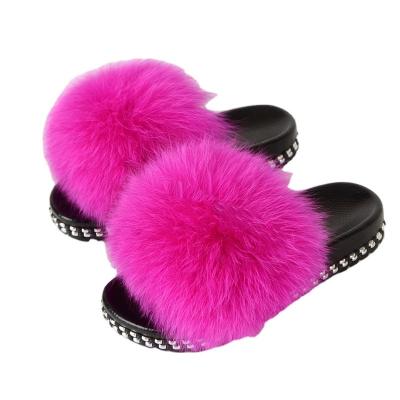 China 2021 Luxury High Quality Women's Real Fox Fashion Real Fur Slippers Damping for sale