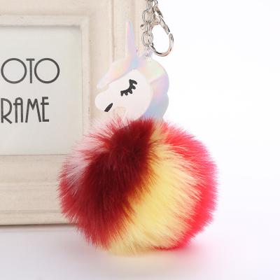 China Fluffy Keychain Unicorn Rabbit Fur Ball Keychain Colorful Poms Fake Soft Hand Feeling Pompom For Wome Handbag Car Keychain for sale