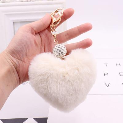 China Lovely Soft Hand Feeling Keychian Pom Poms Imitation Fur Ball Heart Shaped Ring Toy Doll Bag Car Key for sale