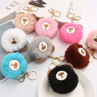 China Cute Soft Hand Feeling Bear Key Chain Hair Ball Material Plush Ball Phone Car Ornaments Rex Rabbit Fur Ball Teddy Bear Schoolbag Imitation Pendant for sale