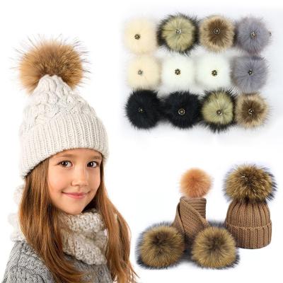 China Soft Hand Feeling Fluffy Faux Fur 12cm Pom Pom Ball With Push Button For Pompoms Beanie Hat Baby Accessories for sale