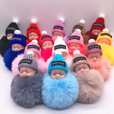 China Creative Soft Hand Feeling Cartoon Fur Ball Sleeping Ball Baby Dolls Cute Plush Hanging Car Key Chain For Girls Gifts Ladies Clip Bag for sale