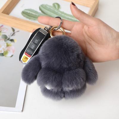 China Soft Hand Smelling Mini Fluffy Real Rabbit Fur Pompom Bunny Keychain Trinket Women Toy Pompom Rabbit Car Keychain for sale