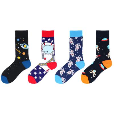 China Amazon Antibacterial Hot Sales Universe Style Unisex Tube Socks Men Women Crew Socks Colorful Design Fashion Autumn Socks for sale