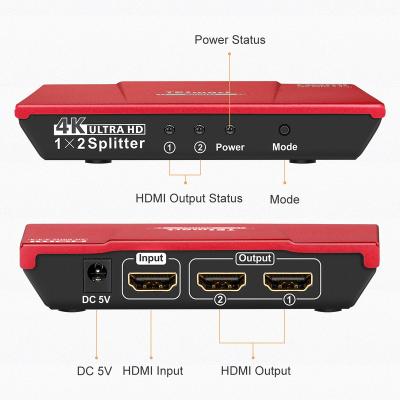 China HDCP 2.2 Compliant 1 Input 2 Output HDMI Splitter 4k60Hz 4:4: 4 Up To 18 Gbps 1x2 Hdmi Splitter for sale