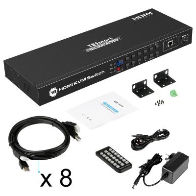 China Hot Left Supports 4K HDMI KVM Switch 16way 16 Rackmount KVM Switch 16x1 EDID Socket Auto Detect KVM Changer HKS1601A10 for sale