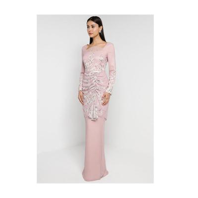 China Casual Modern Fashion Trendy Muslim Clothing Long For Ladies Elegant Pink Beads Baju Kurung And Kebaya Clothing Wholesale for sale