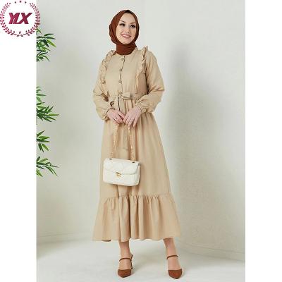 China Breathable Abaya Women Muslim India Cotton Dress Crew Neck Long for sale