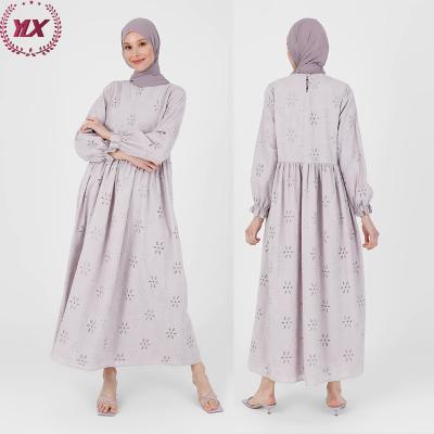 China Women Breathable Muslim Abayas Crew Neck Dress Embellished Abaya Dress for sale