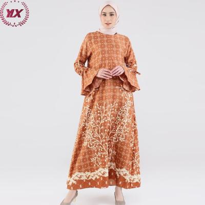 China Viable Crew Neck Flowers Printed Abaya Colorful Muslim Dress Women Islamic Maxi Muslim Dresses Long Sleeve for sale