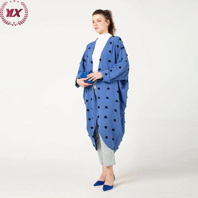 China Polyester Women Muslim Navy Western Printed Crepe Layered Sleeves Abaya Eid Event Loose Fitting Islamic Clothing Kimono Cardigan for sale