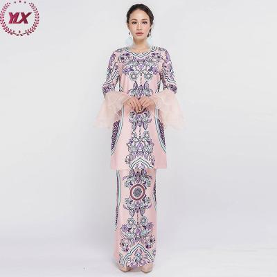 China Women's Clothing Muslim Sets New Design Long Mannequin Baju Kurung Modern Muslim Clothes For Ladies Elegant Baju Kurung and Kebaya Pink Beads for sale