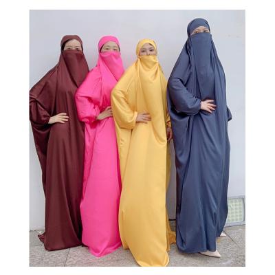 China Polyester EID Hooded Muslim Women Solid Color Hijab Prayer Dress Long Khimar Abaya Islamic Clothing for sale