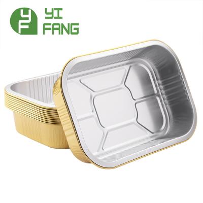 China Eco-friendly Disposable Ribbon Rectangle Food Grade Cake Mold Bakeable Liner Aluminum Baking Container With Lid Bread Aluminum Foil Container for sale