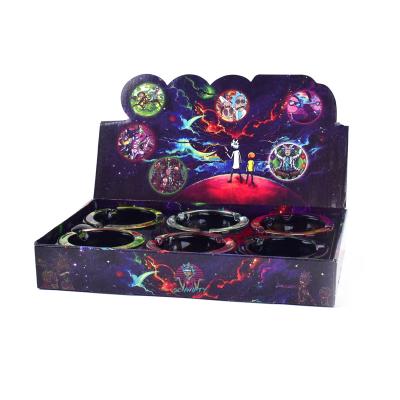 China Custom Logo Cartoon Lead Marley Square Round Glow Windproof Viable In Dark Crystal Glass Weed Cigar Ashtray for sale