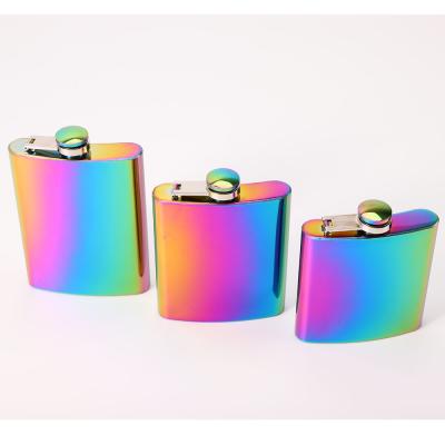 China Viable 6oz 7oz Colorful 8 Ounce Rain Bow Liquor Wine Alcohol Whiskey Hip Flask Metal Logo Stainless Steel Custom Women Girls for sale