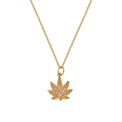 China pandent stainless steel jewelry gold weed leaf CLASSIC sparkle necklace for sale