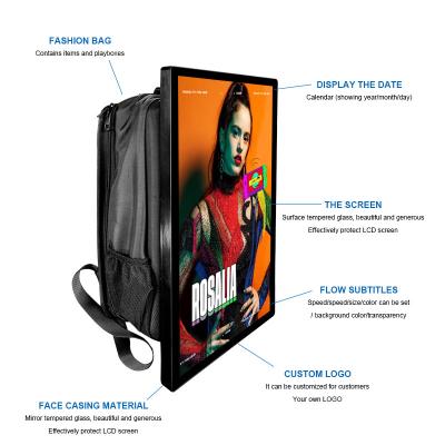 China Mochila de la cartelera de la señalización de 21,5 de la pulgada que camina del Lcd de la medios publicidad del jugador Digitaces de la batería en venta