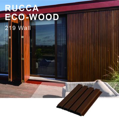 China Modern Eco-friendly Co-extrusion Eco-friendly Modern Exterior Decorative Panel Design Rucca WPC Siding Panel Wall Cladding Wood Building Room for sale