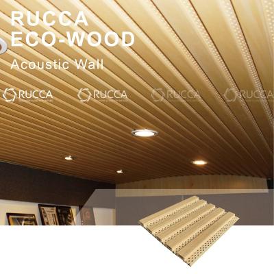 China Foshan WPC Screen 159*10mm Artist Acoustic Panel Eco-friendly Plastic Composite Decoration For Hotel/Movie Theater/Opera Venue/Meeting for sale