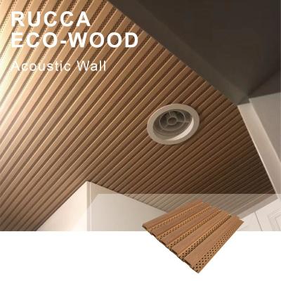 China Eco-friendly 159X10mm Wood Foshan Rucca WPC Wallpaper Soundproof Interior Wall Panel For Application, Such As: Meeting Room, Theatre. for sale