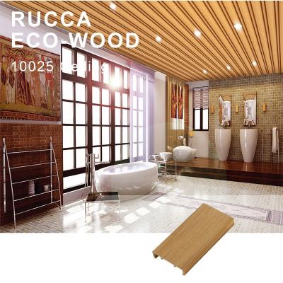 China Artistic Rucca WPC Indoor False Ceilings Wood Ceiling Panel, Design Decorative Plastic False Ceiling Tiles 100*25mm Foshan China for sale