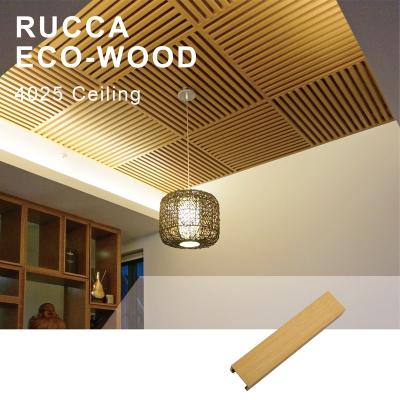 China Foshan Rucca WPC Artistic Wood Ceilings PVC Composite Ceiling Panel, Interior False Ceiling Panel Design, Ceiling Designs For Shops 40*25mm for sale