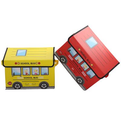 China New Arrival Kids Cartoon Stable High Quality School Bus Storage Box Foldable Non-woven Clothing Toy Car Organizer for sale