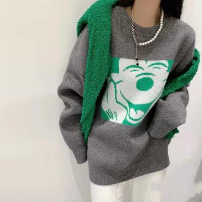 China New Coming QUICK DRY Fashionable Women Round Neck Bat Wing Sleeve Cartoon Print Pullover Loose Fit Sweater for sale