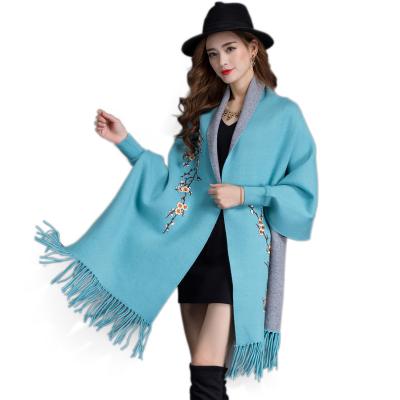 China New Arrival Fashionable Women's Elegant Embroidery Women's Wholesale Acrylic Tassel Floral Poncho for sale