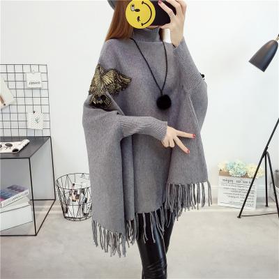 China 2019 New Arrival Fashionable Winter Turn-down Collar Batwing Owl Sequin Loose Women Poncho Sweater DDYHK125485 for sale