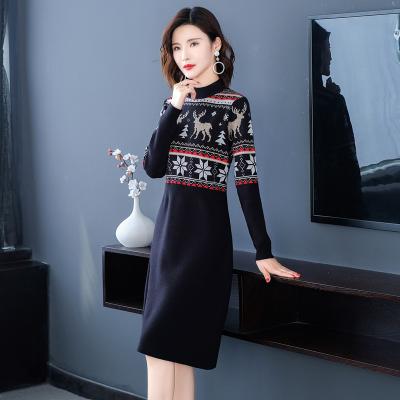 China Anti-wrinkle Fashion Women Winter New Arrival Slim Fit Long Neck Christmas Sweater Dress for sale