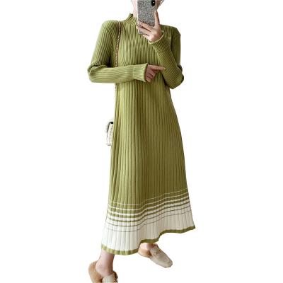 China Anti-wrinkle New Arrival Fashion Lady Long Sleeve Slim Fitted Middle High Neck Plain Color Gradient Sweater Dress for sale