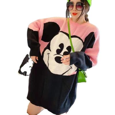 China New Arrival Fashionable Round Neck Anti-pilling Cartoon Mouse Loose Fit Copy Plus Size Pullover Sweater Dress for sale