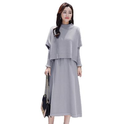 China Fashionable Women Anti-Shrink Spring Twin Set Of New Arrival Short Poncho And Long Sleeve Dress Slim Fit Sweater for sale